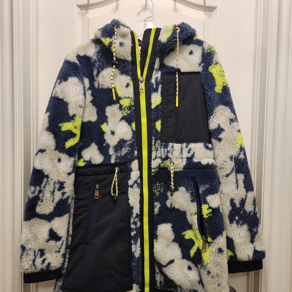Fleece Jacket with Floral Pattern - Blue and Yellow